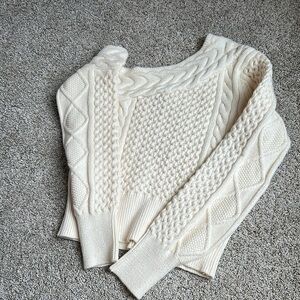 Forever 21 Cream Cable Knit Crew Neck Sweater